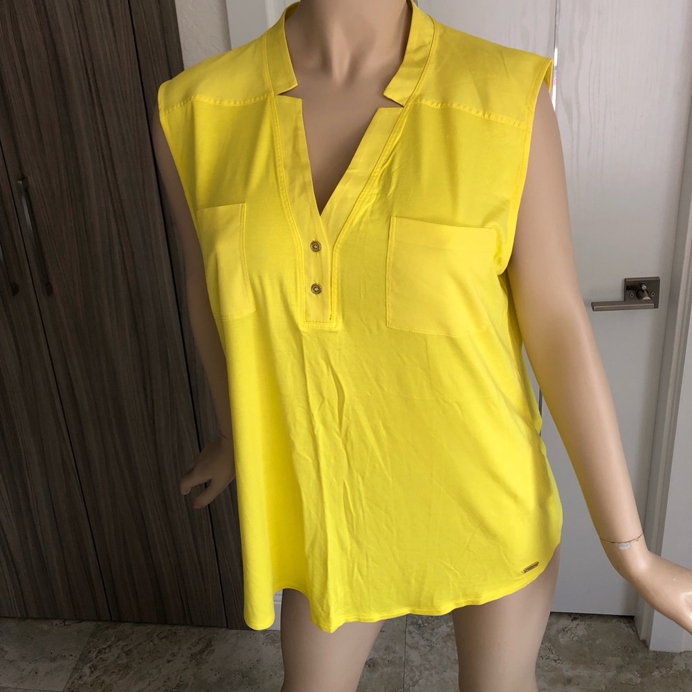 Calvin Klein Sleeveless Canary Color Top Blouse XL